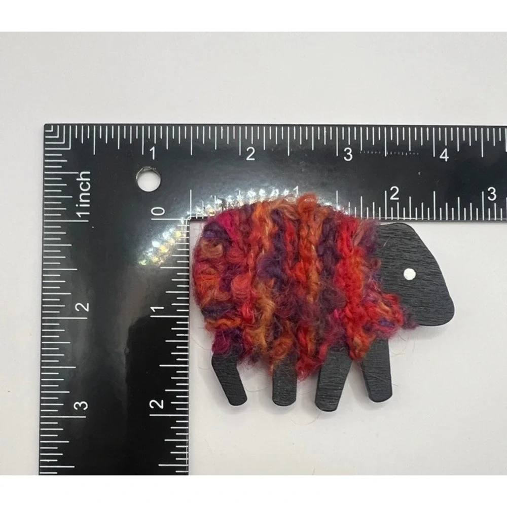 Handmade Black Sheep Brooch Textile Wool Fiber Wood Statement Pin Folk Art 2.75